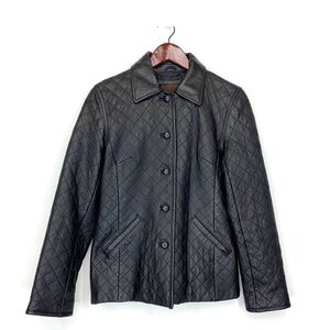 Siena Solid Black 100%Quilted Leather Jacket With Pockets Size 10